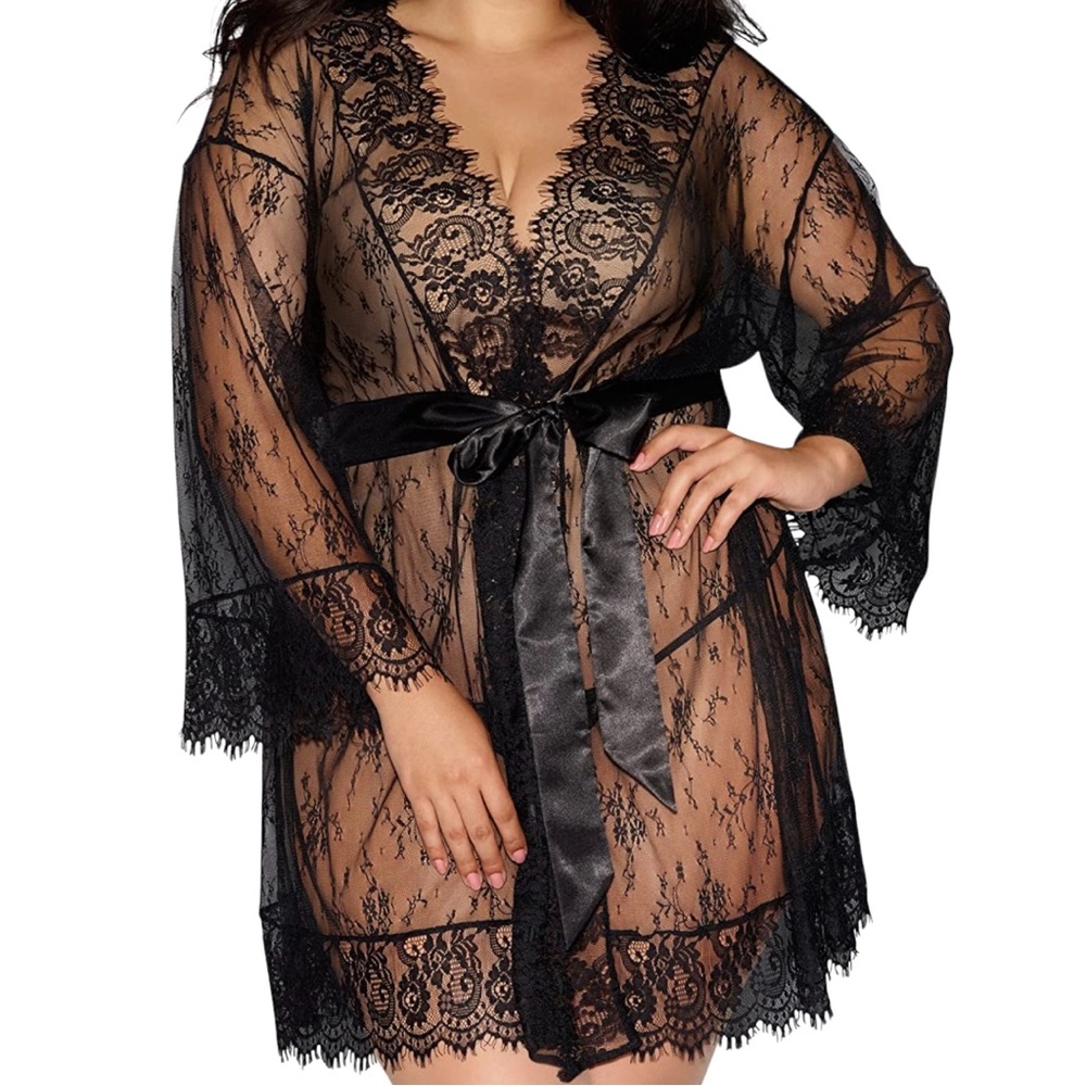 Dreamgirls Plus Size Lace Kimono Robe